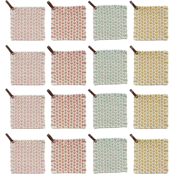 imageCreative CoOp Light Hue Cotton Crocheted Pot Holder with Leather Loop Multicolor Set of 4
