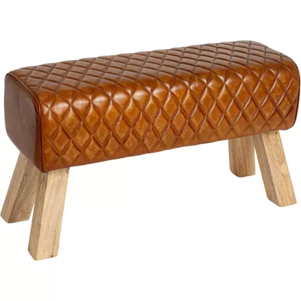 imageCreative CoOp Long Leather Bench with Mango Wood Legs BlackBrown