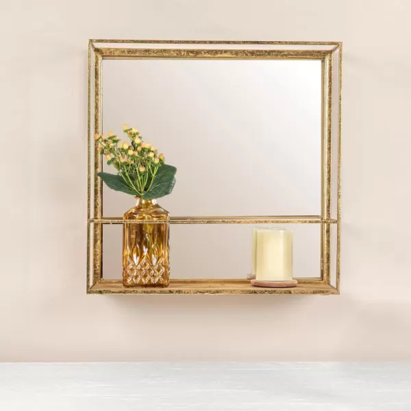imageCreative CoOp Metal Wall Mirror with Reclaimed Wood Base Gold
