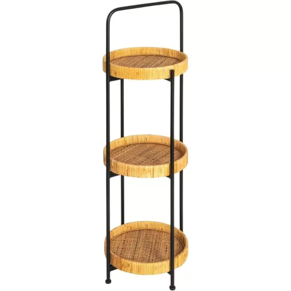imageCreative CoOp Modern Arched Metal Plant Stand or Shelf with 3 Round Removable Rattan Trays BlackNatural