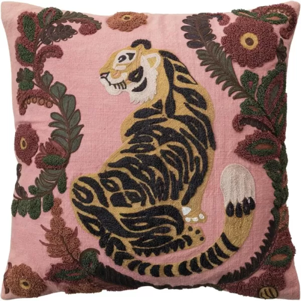 imageCreative CoOp Multicolor Embroidered Tiger and Flowers Cotton Slub Pillow