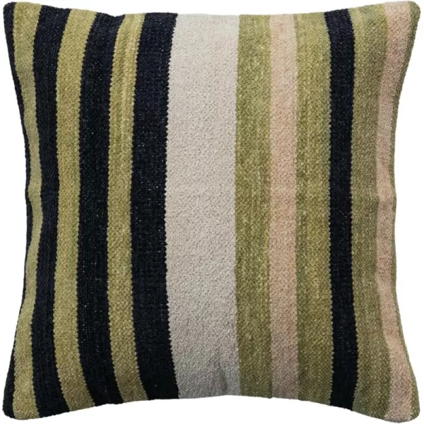 imageCreative CoOp Multicolor Square Woven Cotton Blend Chenille Pillow with Stripes