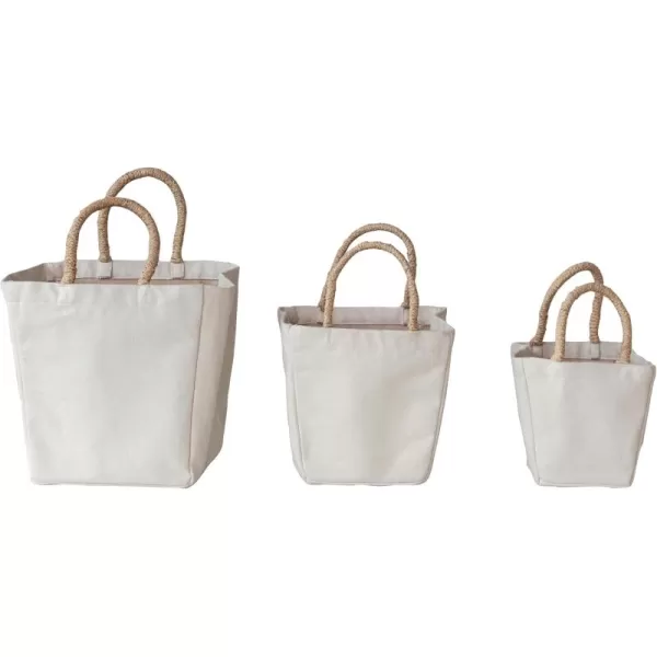imageCreative CoOp Natural Cotton Canvas Containers with Braided Handles Set of 3 Large Medium Small
