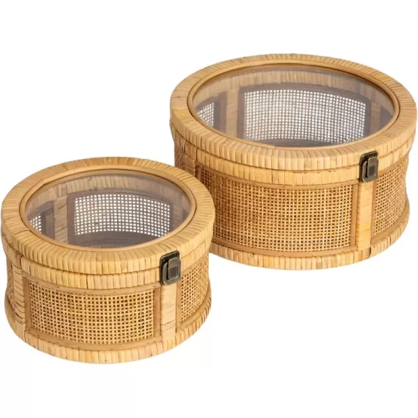imageCreative CoOp Rattan and Bamboo Nestable Round Storage with Glass Lids Natural Set of 2