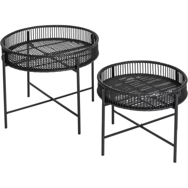 imageCreative CoOp Round Bamboo and Metal Tables Black Set of 2