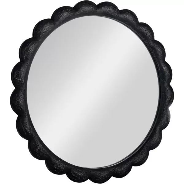 imageCreative CoOp Round Scalloped Distressed Wood Wall Mirror Black