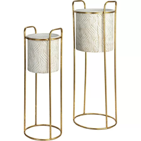 imageCreative CoOp Tall Metal Planter on Stand Cream and Gold