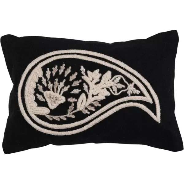 imageCreative CoOp Woven Cotton Slub Lumbar Embroidered Paisley Pillow 14quot L x 9quot W x 2quot H Black