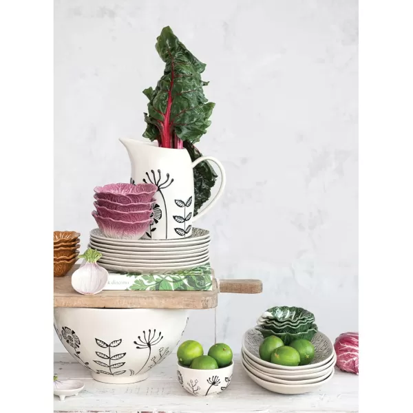 imageCreative CoOp 45 Inches Round Stoneware Compact Dinnerware Set with Floral Design Cream Set of 4 Bowls