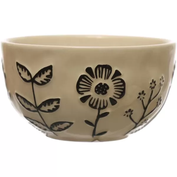 imageCreative CoOp 45 Inches Round Stoneware Compact Dinnerware Set with Floral Design Cream Set of 4 Bowls