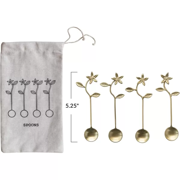 imageCreative CoOp 535 Stainless Steel and Brass Kitchen with Flower Handles and Drawstring Bag Gold Finish Set of 4 Spoon