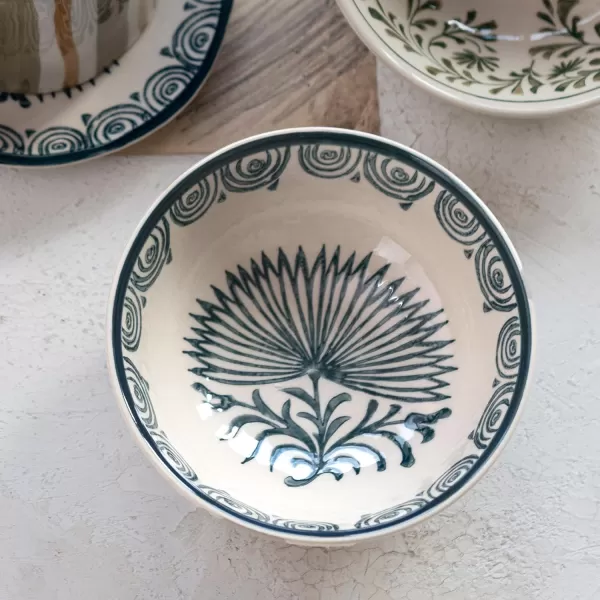 imageCreative CoOp 575 Inches Round Stoneware Dinnerware Set with 4 Various Pattern Prints Cream Set of 12 Bowls