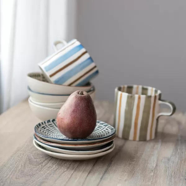 imageCreative CoOp 575 Inches Round Stoneware Dinnerware Set with 4 Various Pattern Prints Cream Set of 12 Bowls