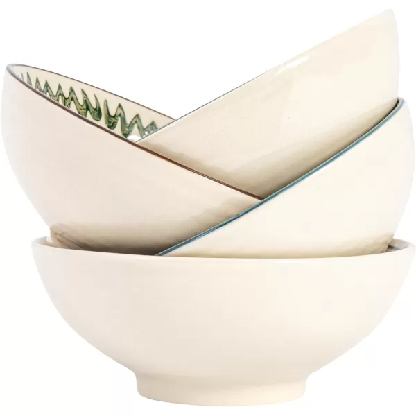 imageCreative CoOp 575 Inches Round Stoneware Dinnerware Set with 4 Various Pattern Prints Cream Set of 12 Bowls