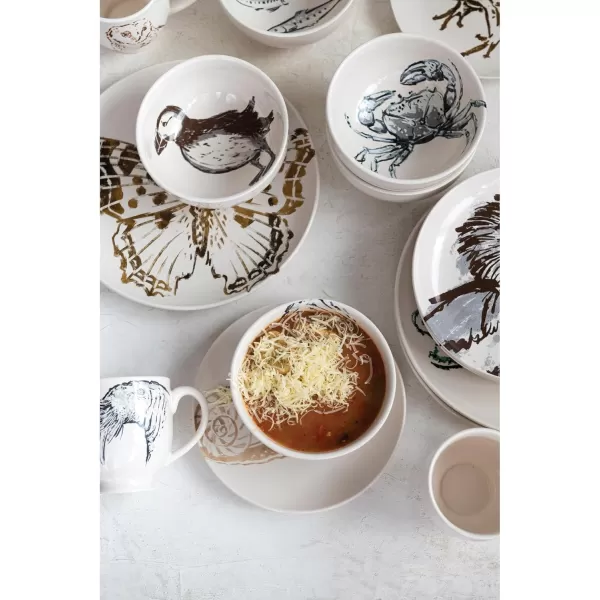 imageCreative CoOp 6 Inches Round Stoneware Cereal Dinnerware Set with Sea Animal Designs Cream Set of 6 Bowls