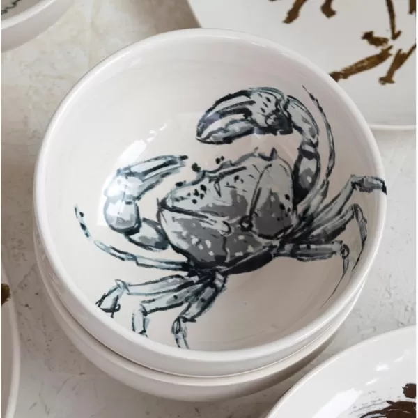 imageCreative CoOp 6 Inches Round Stoneware Cereal Dinnerware Set with Sea Animal Designs Cream Set of 6 Bowls
