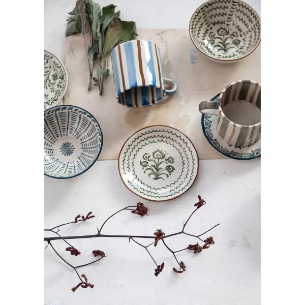 imageCreative CoOp 6 Inches Round Stoneware Dinnerware Set with 4 Various Pattern Prints Cream Set of 12 Plates