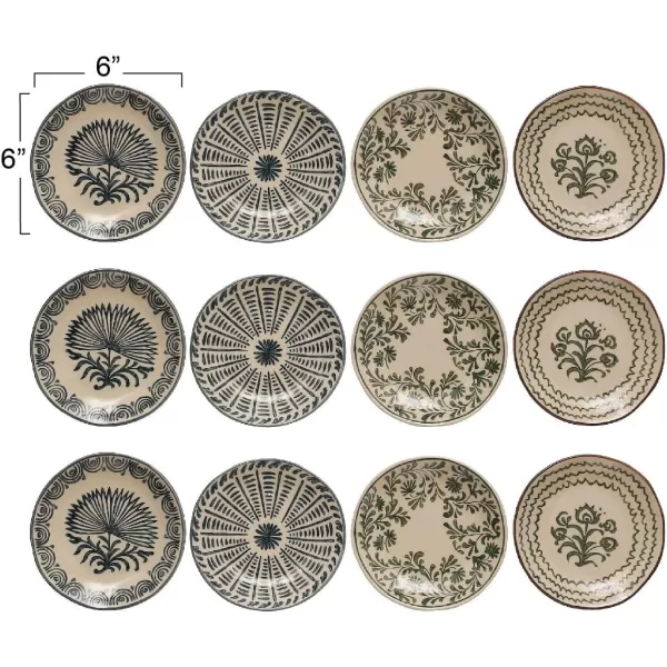 imageCreative CoOp 6 Inches Round Stoneware Dinnerware Set with 4 Various Pattern Prints Cream Set of 12 Plates