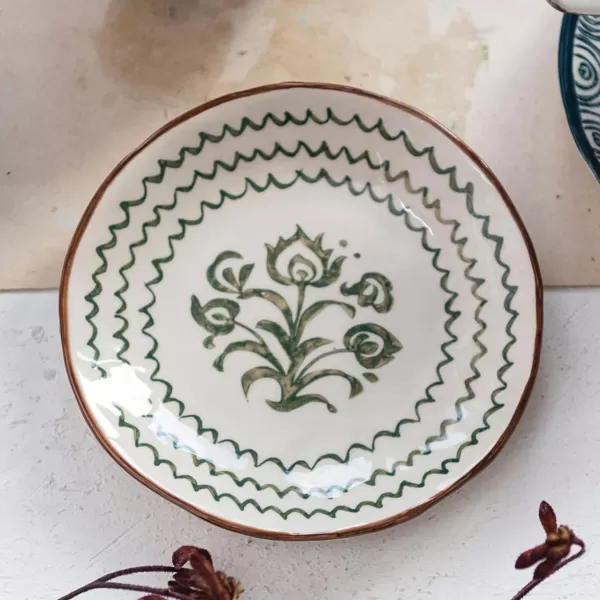 imageCreative CoOp 6 Inches Round Stoneware Dinnerware Set with 4 Various Pattern Prints Cream Set of 12 Plates