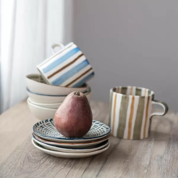 imageCreative CoOp 6 Inches Round Stoneware Dinnerware Set with 4 Various Pattern Prints Cream Set of 12 Plates