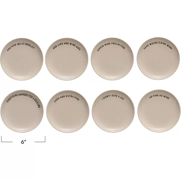 imageCreative CoOp 6 Inches Round Stoneware Dinnerware Set with Text Print Designs Cream Set of 8 Plates