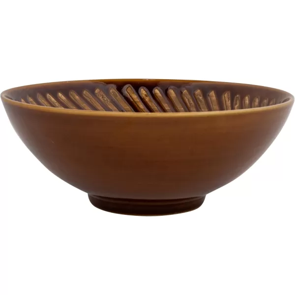 imageCreative CoOp 75 Inches Round Stoneware Dinnerware Set with Lines and Star Pattern Brown Set of 6 Bowls