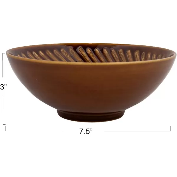 imageCreative CoOp 75 Inches Round Stoneware Dinnerware Set with Lines and Star Pattern Brown Set of 6 Bowls