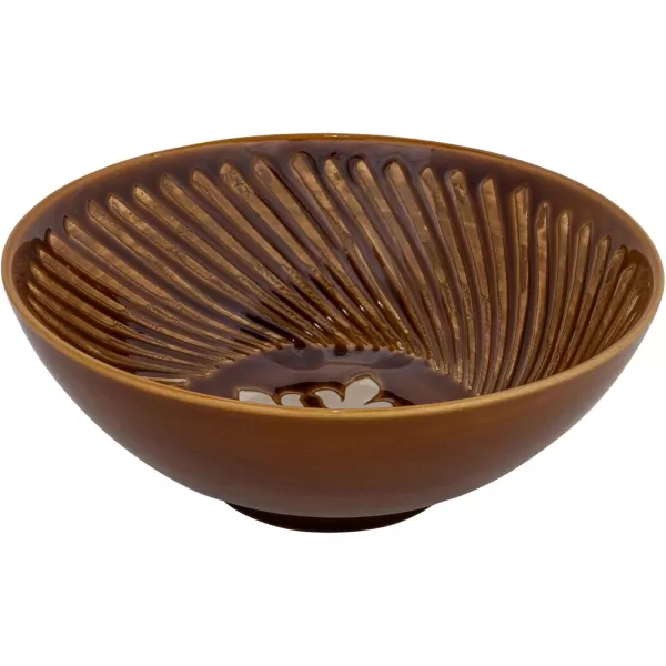 imageCreative CoOp 75 Inches Round Stoneware Dinnerware Set with Lines and Star Pattern Brown Set of 6 Bowls