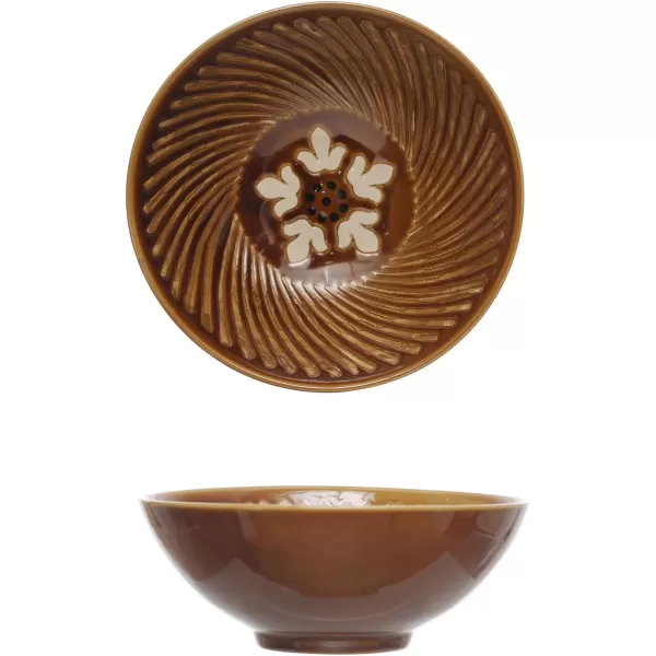 imageCreative CoOp 75 Inches Round Stoneware Dinnerware Set with Lines and Star Pattern Brown Set of 6 Bowls