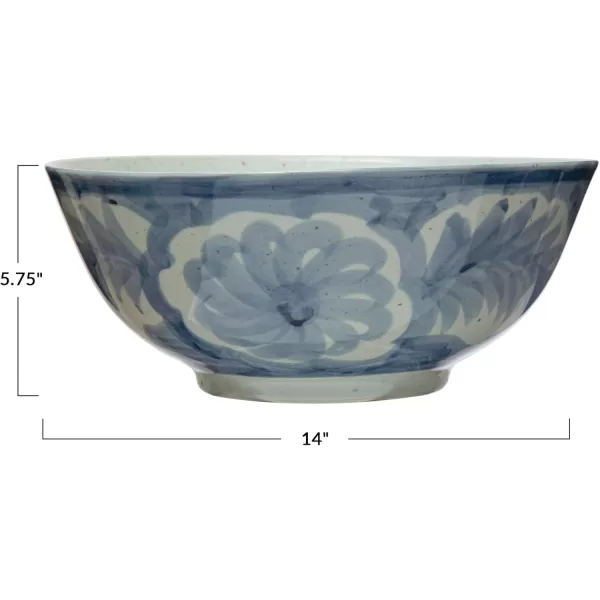 imageCreative CoOp Hand Painted Stoneware Bowl with Floral Design Blue and White