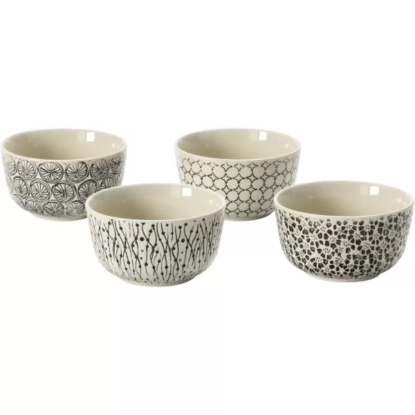 imageCreative CoOp HandStamped Stoneware Bowl with Embossed Pattern Black ampamp Cream Color 4 Styles Dinnerware Multi