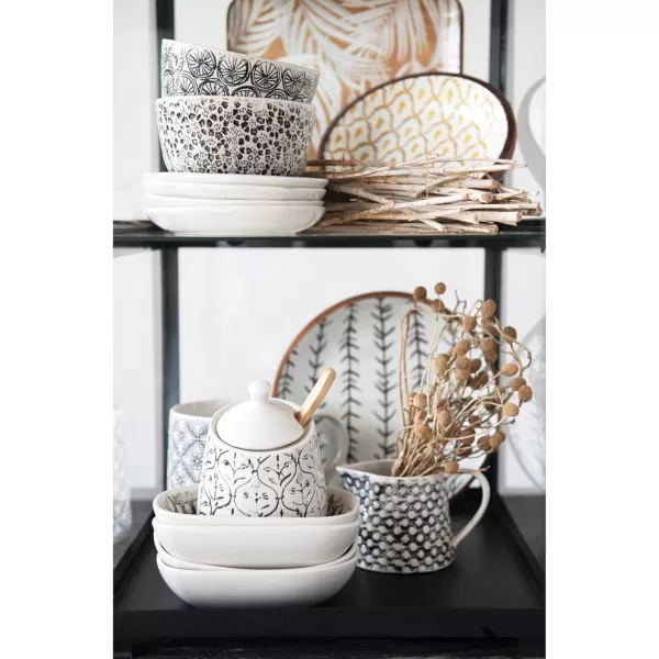 imageCreative CoOp HandStamped Stoneware Bowl with Embossed Pattern Black ampamp Cream Color 4 Styles Dinnerware Multi