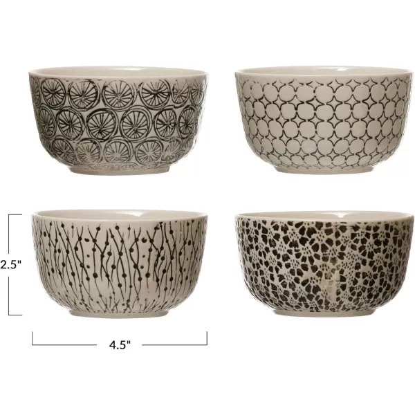 imageCreative CoOp HandStamped Stoneware Bowl with Embossed Pattern Black ampamp Cream Color 4 Styles Dinnerware Multi