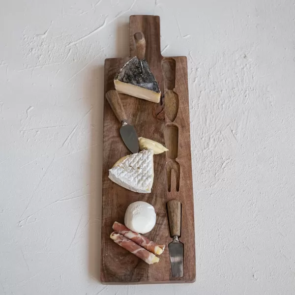 imageCreative CoOp Mango Wood Serving Board with Cheese Utensils Natural