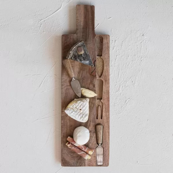 imageCreative CoOp Mango Wood Serving Board with Cheese Utensils Natural