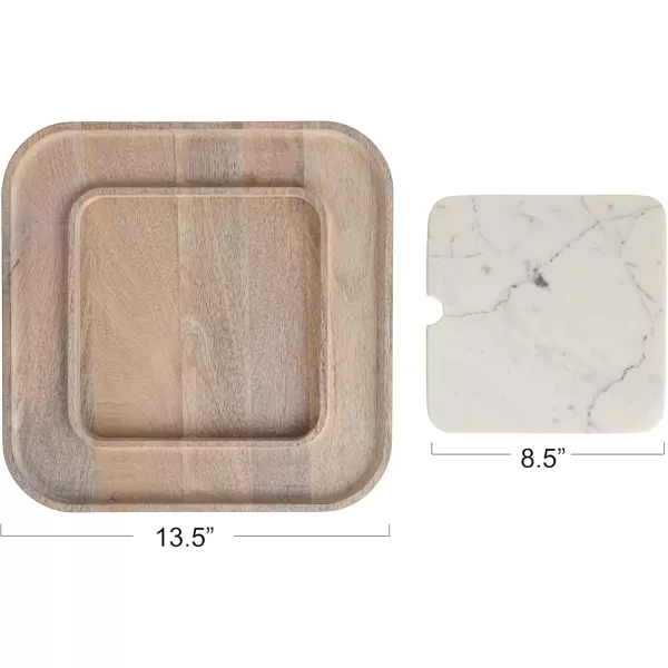 imageCreative CoOp Marble and Wood Cutting Board on a Dish White