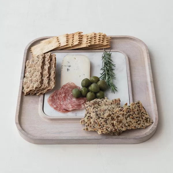 imageCreative CoOp Marble and Wood Cutting Board on a Dish White