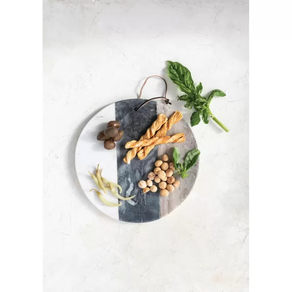 imageCreative CoOp Round Marble Slicer Sturdy Leather Tie Multicolor Cheese and Cutting Board Multi