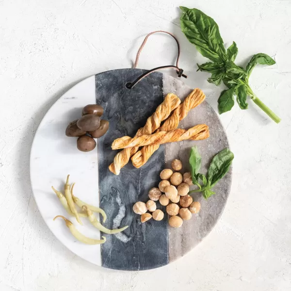 imageCreative CoOp Round Marble Slicer Sturdy Leather Tie Multicolor Cheese and Cutting Board Multi