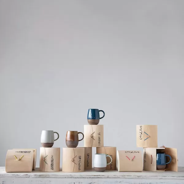 imageCreative CoOp Set of 8 525quot L Stoneware Wood Box Mugs ampamp Cups Multi 8 Count