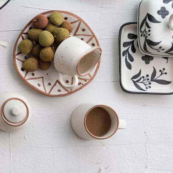 imageCreative CoOp Speckled Stoneware Set of 4 Ivory and Brown Mug