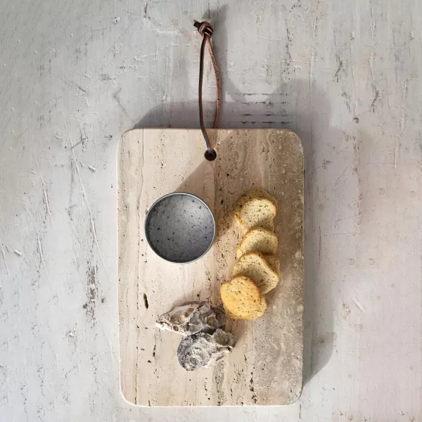 imageCreative CoOp Wide Travertine Slicer Leather Tie Natural Cheese and Cutting Board One Size