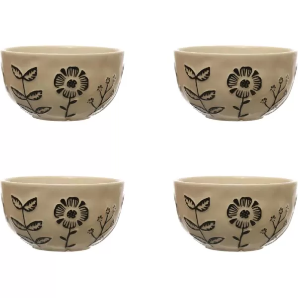 imageCreative CoOp 45 Inches Round Stoneware Compact Dinnerware Set with Floral Design Cream Set of 4 Bowls