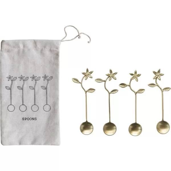 imageCreative CoOp 535 Stainless Steel and Brass Kitchen with Flower Handles and Drawstring Bag Gold Finish Set of 4 Spoon