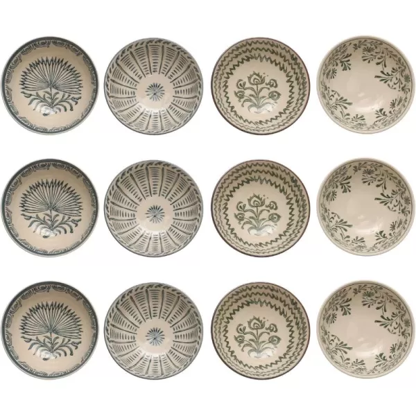 imageCreative CoOp 575 Inches Round Stoneware Dinnerware Set with 4 Various Pattern Prints Cream Set of 12 Bowls