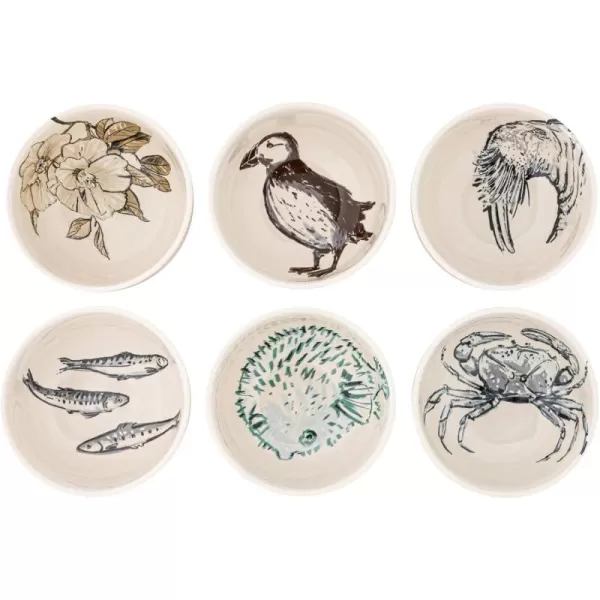imageCreative CoOp 6 Inches Round Stoneware Cereal Dinnerware Set with Sea Animal Designs Cream Set of 6 Bowls