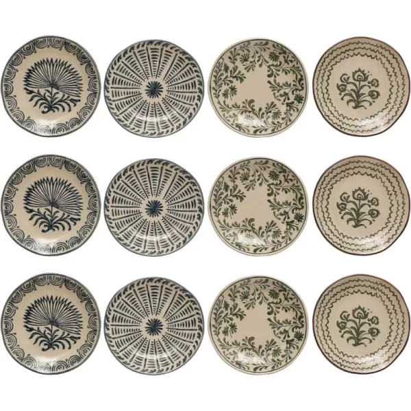 imageCreative CoOp 6 Inches Round Stoneware Dinnerware Set with 4 Various Pattern Prints Cream Set of 12 Plates
