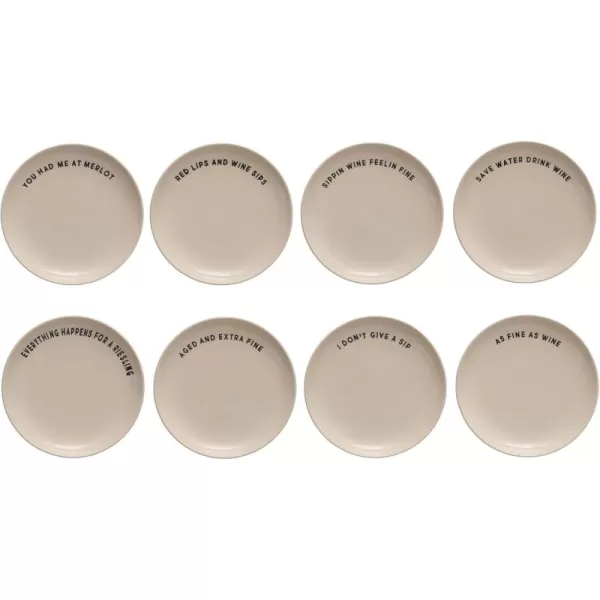imageCreative CoOp 6 Inches Round Stoneware Dinnerware Set with Text Print Designs Cream Set of 8 Plates