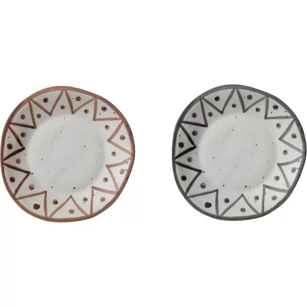 imageCreative CoOp Hand Painted Stoneware Sun Design Set of 2 Colors Plate Multi