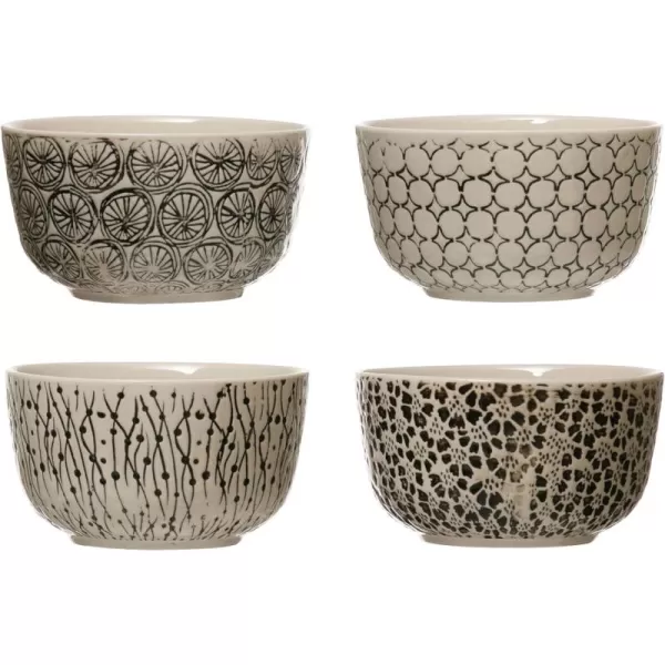 imageCreative CoOp HandStamped Stoneware Bowl with Embossed Pattern Black ampamp Cream Color 4 Styles Dinnerware Multi